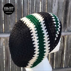 Black Green Cream Extra Slouchy Beanie Tam Hat Dreadlock Unisex